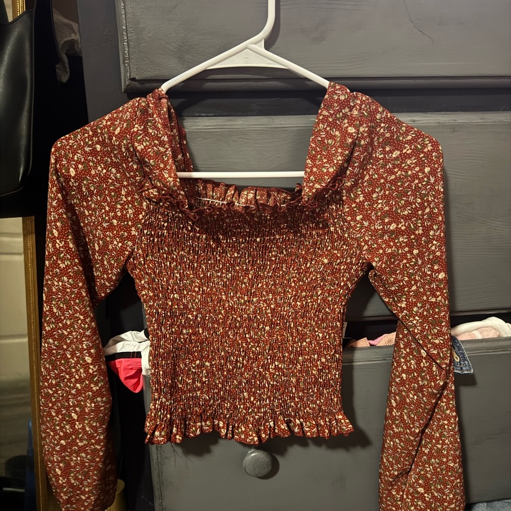 Floral Smocked Red Top